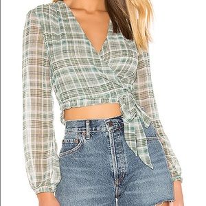 REVOLVE Cecile Wrap Top in Green Plaid